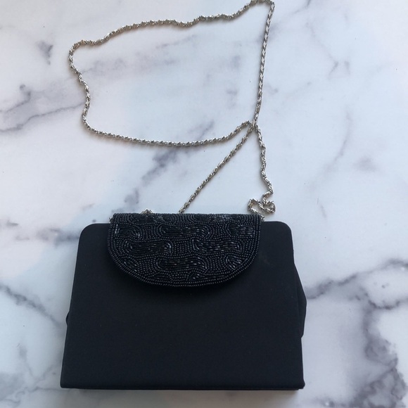 Made in Italy Black Clutch Beaded Evening Purse LP by Perfetto